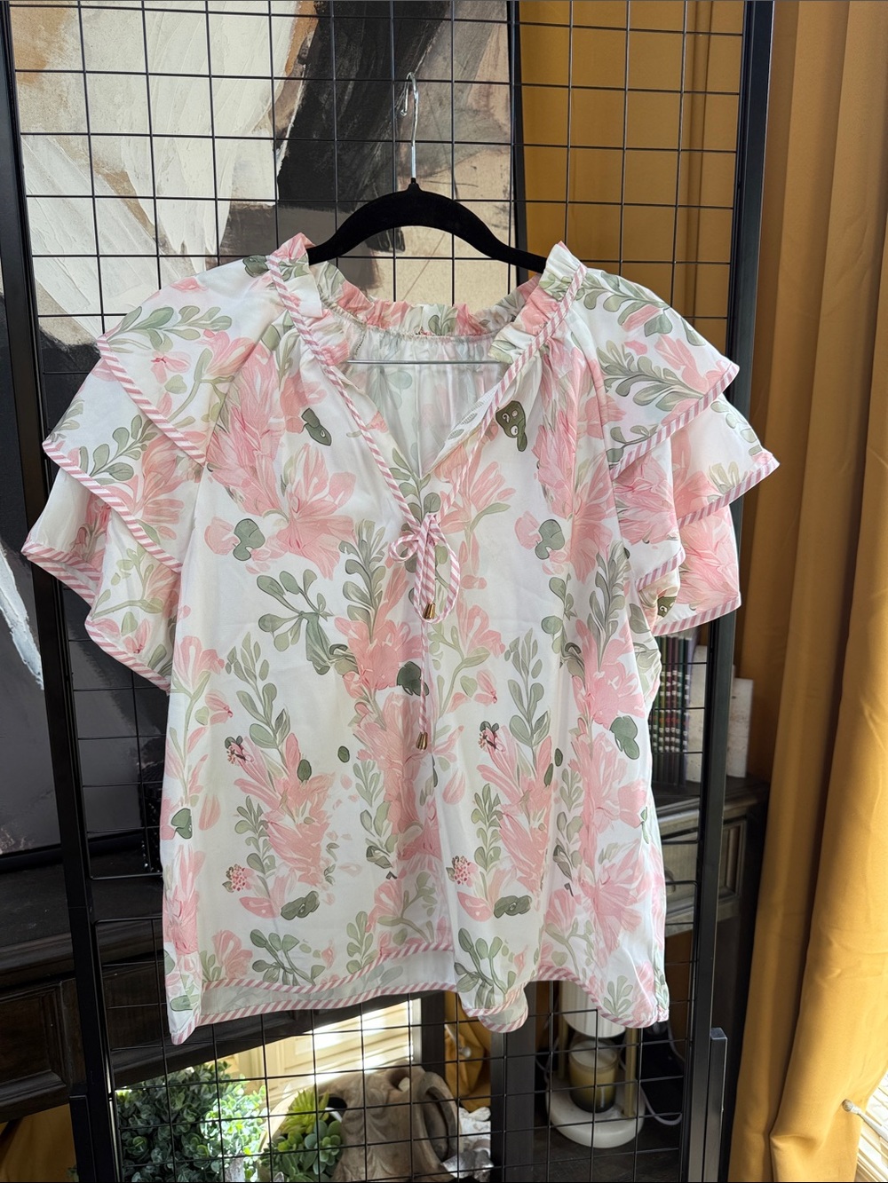 Floral Ruffle Shoulder Blouse in Pink